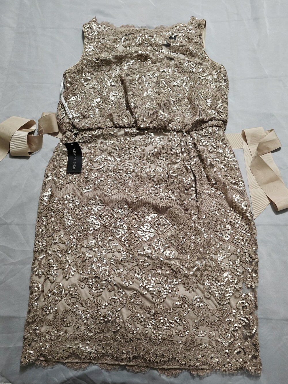 Tadashi Shoji Sleeveless Mini Dress Homecoming Formal Gold Sequins